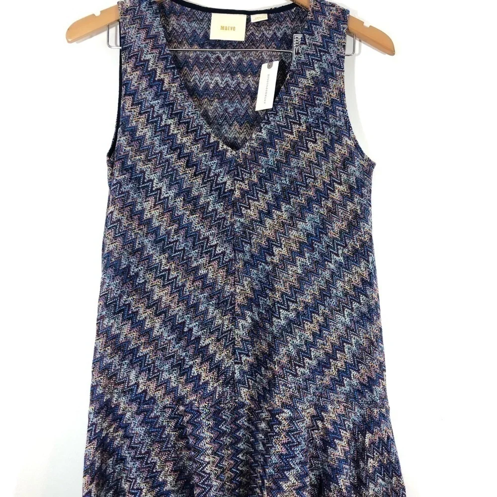 Maeve Anthropologie Blue Chevron Knit Dress S